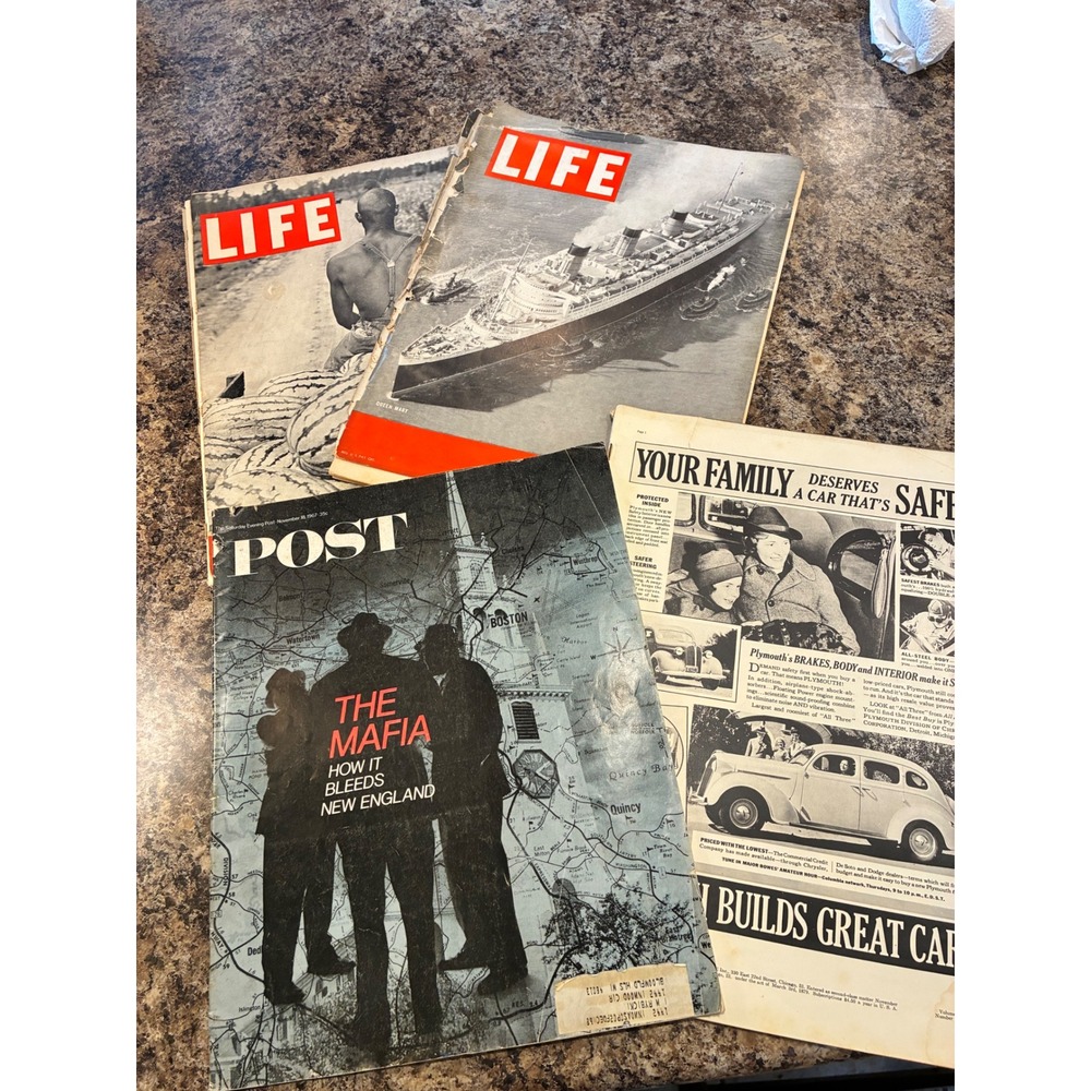 Vintage LIFE Magazine 1937 Saturday Evening Post 1967 Mafia Lot of 4 Periodicals